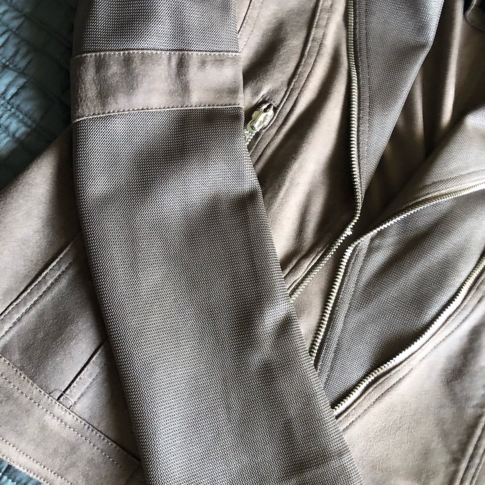 INSIGHT faux leather mixed textile Beige Biker moto Jacket - Picture 4 of 10